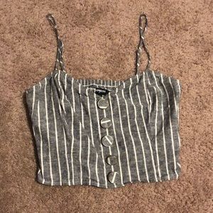 Stripped bralette/crop top women’s spaghetti strap gray white button